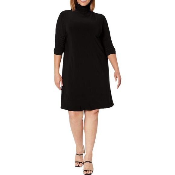 Norma Kamali Dresses & Skirts - Norma Kamali Black Long Sleeves Midi Swing Dress XL Turtleneck Zip Neck Modest